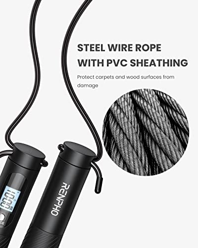 RENPHO Smart Skipping Rope with Counter, Adjustable Jump Ropes for Fitness, Skip Rope with APP Data Analysis, Workout Equipment for Women Men Adult Kids, Burn Calories, Boxing Jumping Rope, Gym, MMA