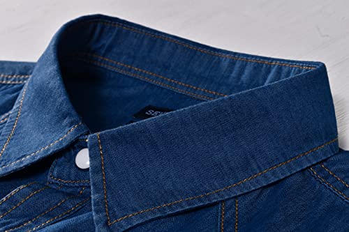 SEVEN EAGLE Men's Long Sleeve Double Pocket Snap Demin Shirt (Small, Blue)