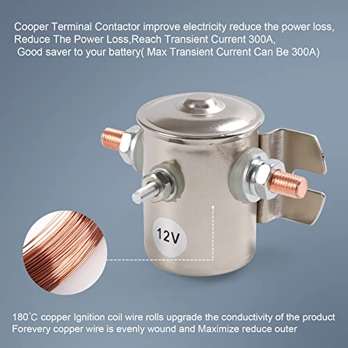 Max 200A 12 Volt 3 Terminal Continuous Duty Solenoid Relay for Golf Carts Heavy Duty Winch Marine in Rush 24106 SPST 12VDC 12V Solenoid Relay Zinc Plating