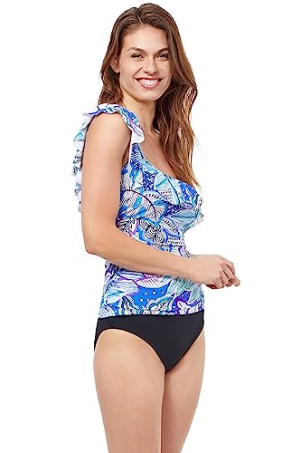 Profile by Gottex Women's Standard Tropic Boom One Shoulder Tankini, Multi/Blue