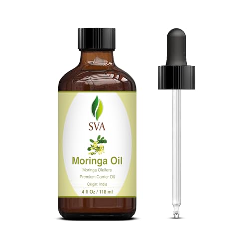 SVA Moringa Seed Oil - 4 Fl Oz – 100% Natural Cold Pressed Moringa Oil - for Face, Skin Care, Hair Care, Scalp Massage & Body Massage – Carrier Oil with Dropper