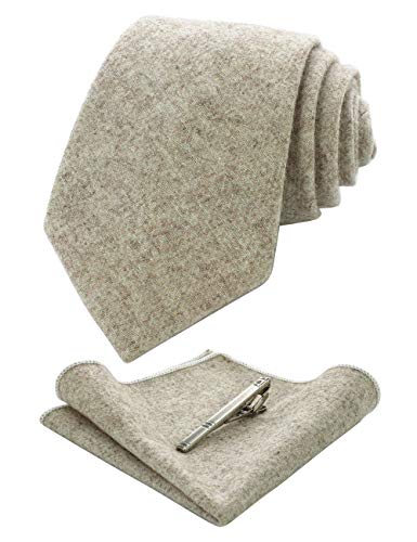JEMYGINS Light Steel Blue Cashmere Wool Necktie and Pocket Square Tie Clip Sets for Men (a)