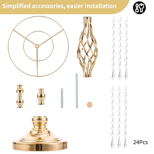 NUPTIO 2 Pcs Crystal Flower Stand Wedding Centerpieces for Tables, 21.7in/55cm Tall Elegant Metal Flower Arrangement Stand, Tabletop Metal Flower Vase for Wedding Party Dinner Event Hotel Home Decor