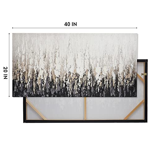 ArtbyHannah Oil Painting on Canvas DIY Kit - Hand-Painted Black and White Abstract Wall Art, 28x20 in to be Assembled Wall Decoration with Accessories - Textured Artwork