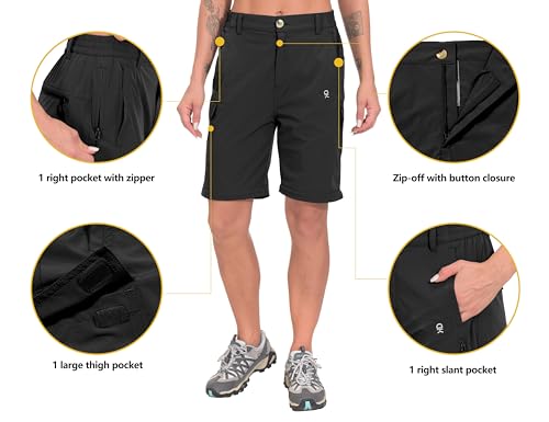 Little Donkey Andy Women's Stretch Convertible Pants, Zip Off Quick Dry Hiking Pants Black Size XS