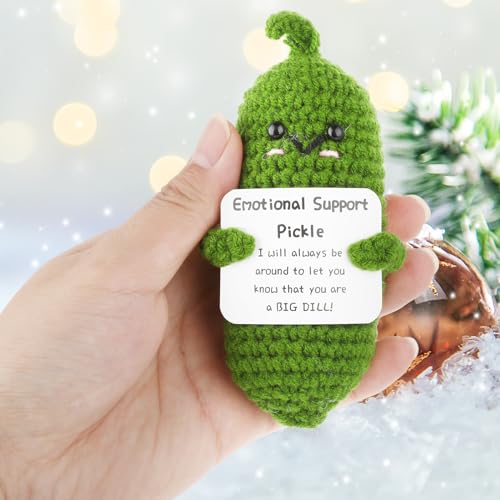 Emotional Support Pickle, Handmade Mini Funny Emotional Support Pickled Cucumber Gift Cute Handwoven Ornaments Emotional Support Crochet Pickled Cucumber Knitting Doll for Christmas Ornament Gift