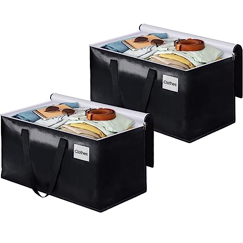 BlissTotes Moving Bags, Heavy Duty Moving Boxes with Zippers Top and Sturdy Handles, Storage Bags for Space Saving and Packing, Collapsible Moving Supplies, Storage Totes (76L, 2-Pack, Black)