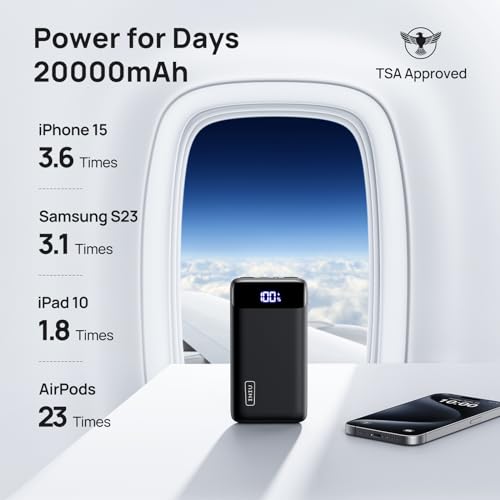 INIU Portable Charger, 22.5W 20000mAh USB C in & Out Power Bank Fast Charging, PD 3.0+QC 4.0 LED Display Phone Battery Pack Compatible with iPhone 15 14 13 12 Pro Samsung S21 Google iPad Tablet, etc.