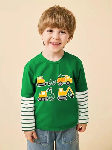 Toddler Boy T-Shirt St Patricks Day Shirt Tractor Truck Tops Kids Striped Sleeve Patchwork Baby Tees 2T