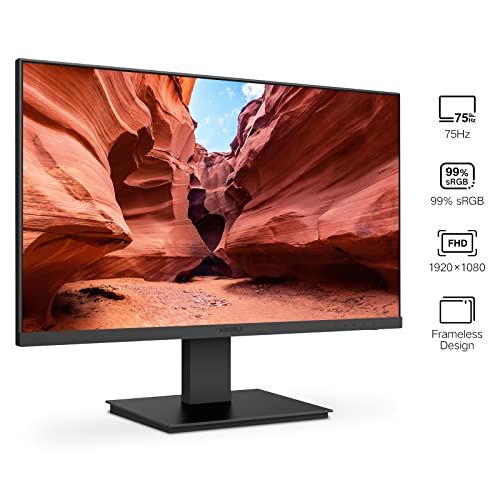 KOORUI 24 Inch Computer Monitor Full HD 1920 x 1080p VA Display 75Hz 3000:1 Contrast Ratio with HDMI, VGA, Frameless, 75 x 75 mm VESA Mountable, Ergonomic Tilt, Black