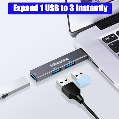 USB to USB Adapter,USB A to USB A, 3-Port USB 3.0,2.0 Splitter USB Extention,Mini USB Hub for Laptop,PC,All-in-One, Keyborad,Mouse,Flash Drive,SSD,Portable in Grey,Aluminum,YaimhSound