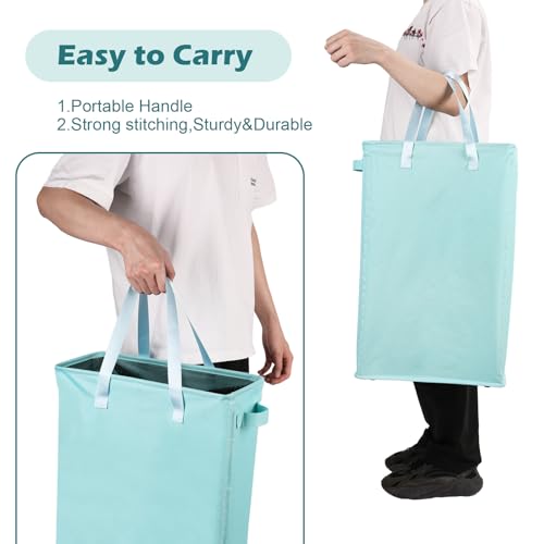 Odonata Slim Laundry Hamper Handles Collapsible Laundry Basket Thin Dirty Clothes Basket Narrow Laundry Bag Foldable Dirty Hamper 45L (Baby Blue)