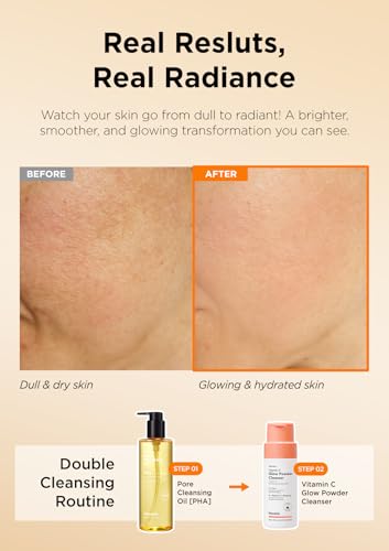 Hanskin Vitamin C Glow Powder Cleanser - Gentle Face Wash for Brightening & Radiant Skin, Papaya Enzyme Powder Facial Cleanser for Dry Skin, Exfoliating & Refreshing Korean Skincare [2.36 fl oz.]
