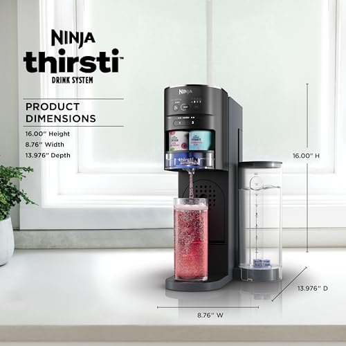 Ninja Thirsti Drink System, Soda Maker, Create Unique Sparkling & Still Drinks, Personalize Size & Flavor, Carbonated Water Machine, 60L CO2 Cylinder & Variety of Flavored Water Drops, Black WC1001