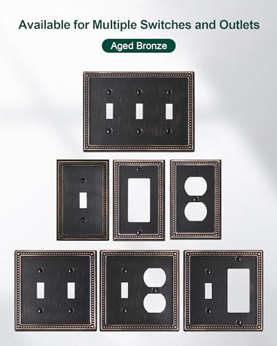 TREEWELL 2-Pack Double Toggle Light Switch Cover Plate, Pearls Decorative Dual Switch Plate Covers, Aged Bronze 2 Gang Metal Wall Plate, Corrosion Resistant