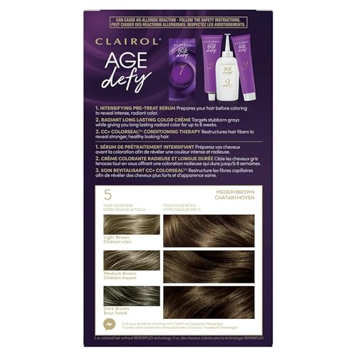 Clairol Age Defy Permanent Hair Dye, 5 Medium Brown Hair Color, Pack of 1