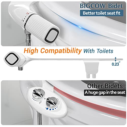 BIGCOW Ultra-Slim Bidet Attachment for Toilet - Dual Nozzle (Frontal & Rear Wash) with Adjustable Cold Water Pressure and Stainless Steel Inlet - Hygienic Solution for Fresh Cleanliness