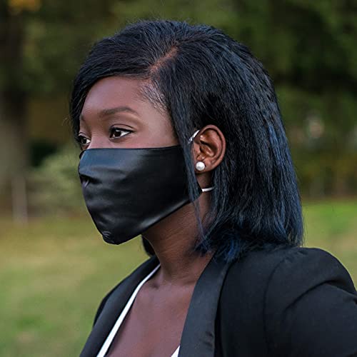 Celestial Silk 100% Mulberry Silk Face Mask - Reusable Pure 22 Momme Silk Face Covering with Adjustable Ear Loops, Washable (Black)