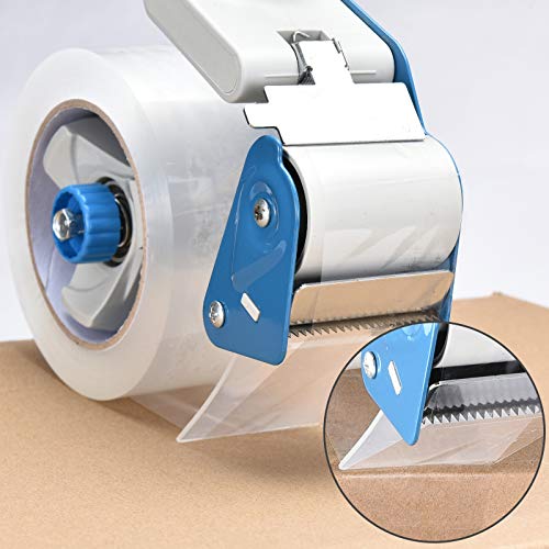 Packing Tape Dispenser Gun, Pacific Mailer 2 Inch Tape Gun Dispenser with 2 Inch Carton Packing Tape, Lightweight Industrial Side Loading Tape Dispenser - Blue