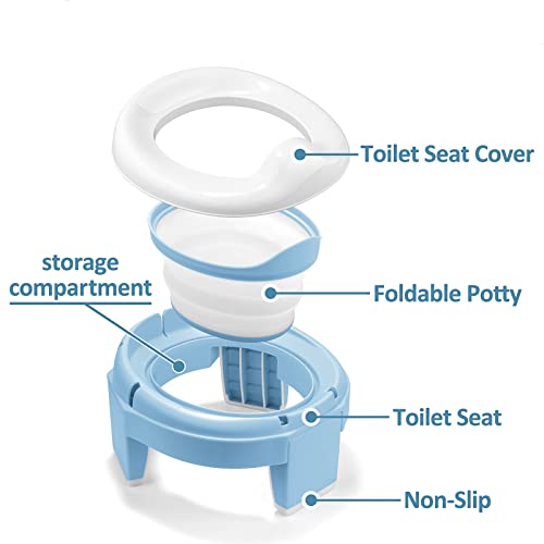 MCGMITT Potty Training Toilet Seat for Toddlers Boys Girls, Portable Baby Toilet Folding Kids Potty Chair Cover with Splash Guard for Travel, Including 3 Non-Slip Feet and Storage Bag (Blue)
