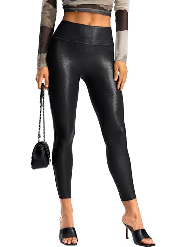 SANTINY Women's Faux Leather Leggings 25''/27''/29''-High Waisted Stretch Leather Pants Pleather Tights for Women（Black02_29S） Black