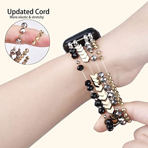 V-MORO Beaded Bracelet Compatible with Apple Watch Bands 38mm 40mm 41mm Series 8/7/SE/6/5/4/3/2/1 Women Girl Arrow Fashion Elastic Stretch Strap for iWatch Bands Replacement