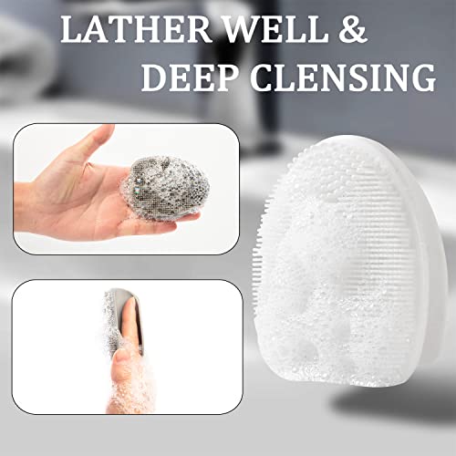 HieerBus Silicone Face Scrubber,Manual Exfoliating Brush,Handheld Facial Cleansing Brush for Women Men-Blackhead Removing Pore Cleansing Massaging for Sensitive, Delicate, Dry Skin (3rd-Grey+White)