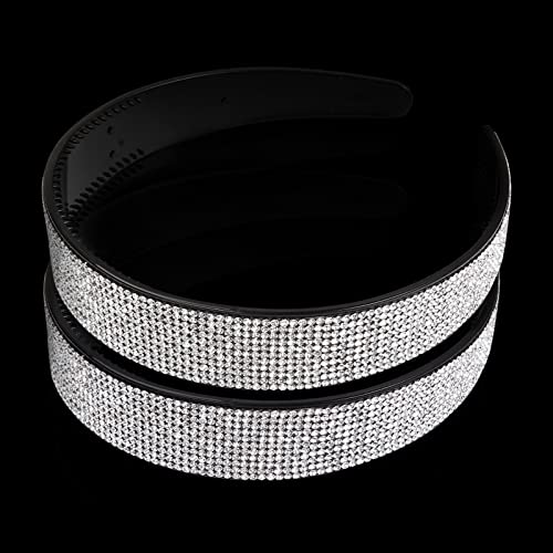 WOVOWOVO 2 Packs Rhinestone Headband for Women Headbands Fashion Silver Bridal Jeweled Crystal Head Bands Bling Diamond Holiday Beaded Hairbands Sparkly Hair Accessories