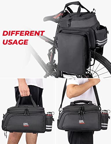 KEMIMOTO Bike Rear Rack Bag Bicycle Trunk Bag 20L Capacity Water Resistant Multifunctional Bicycle Pannier with Rain Cover Bike Saddle Bag for Grocery Shopping Commuter Cycling Trip Black