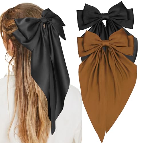 2 Pack Hair Bows for Women, Silky Satin Hair Bows Hair Ribbons Large Bow Hair Clips, Cute Hair Bow Clips Bow Hair Barrettes Hair Accessories for Women Girls