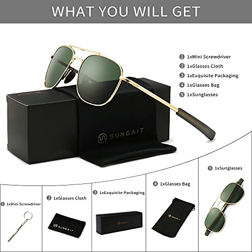SUNGAIT 2 pairs Men's Military Style Polarized Pilot Aviator Sunglasses Bayonet Temples SGT285QH-QH-4
