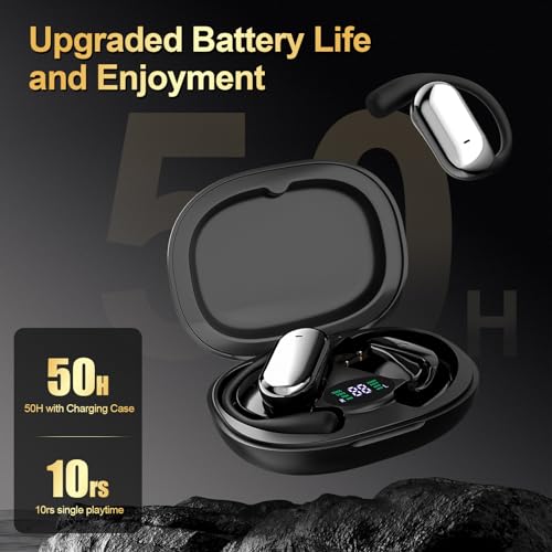 Open Ear Headphones Bluetooth,Wireless Earbud with Ear Hooks, 5.4 Bluetooth Headphones Earbuds with 50H Playtime,Waterproof Earbuds with LED Display Charging Case for Running Fitness,Work