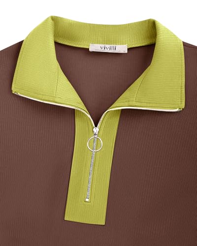 Vivilli Casual Tops for Women: School Outfits for Teachers Summer Women's Polo Shirts Work Trendy Dressy Casual Short Sleeve Business Ladies Zipper Collared V Neck Golf Shirts Grey L