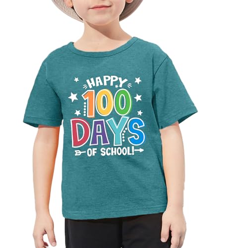 Toddler Happy 100 Days of School Shirt Cute Boys Girls Kindergarten Shirts 100th Day of School Celebration Gifts Tops Cyan