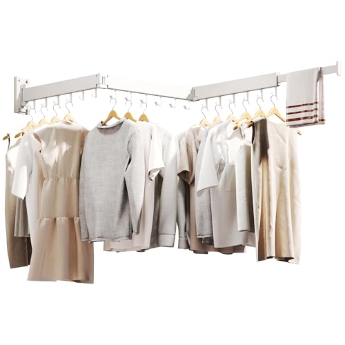 Clothes Drying Rack Wall Mounted,Drying Rack Clothing,Laundry Drying Rack Wall Mount,Collapsible Drying Racks for Laundry,Retractable,Foldable,Clothes Hanger Rack,Clothes Dryer Rack,White Color