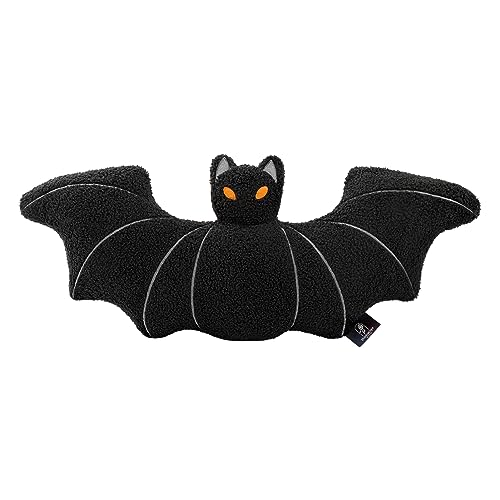 Phantoscope Happy Halloween Bat Shaped Throw Pillow, Teddy Fleece Embroidery Decorative Halloween Pillow for Couch, Sofa, Bed, Black 12 x 25.5 inches