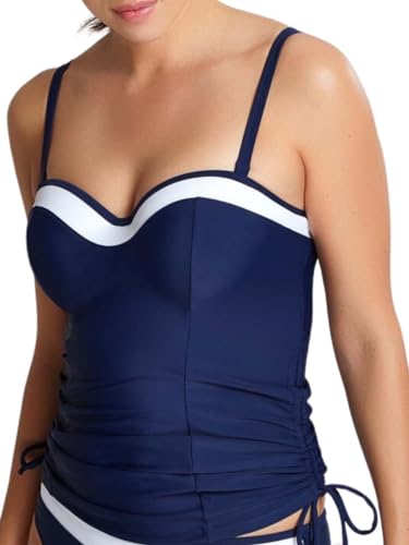 Panache Plus Swim Women's Anya Cruise Bra Sized Molded Bandeau Tankini, Navy/White, 34D