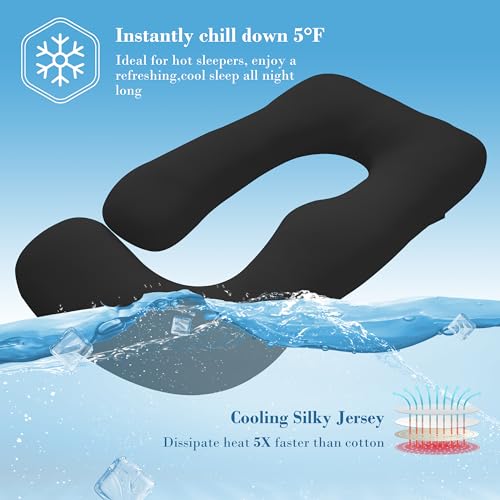 Cute Castle Cooling Cover Pregnancy Pillows, Soft U-Shape Maternity Pillow with Removable Cover - Full Body Pillows for Adults Sleeping - Pregnancy Must Haves - Jumbo 57 Inch - Black