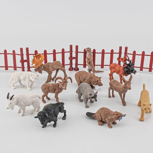 GUFOPONAS North American Animals Set Mini Wild Animals Figurines Set Plastic Wolf Figure Moose Figure Toy Gift for Kid Toddlers Raccoon Animals Cake Topper
