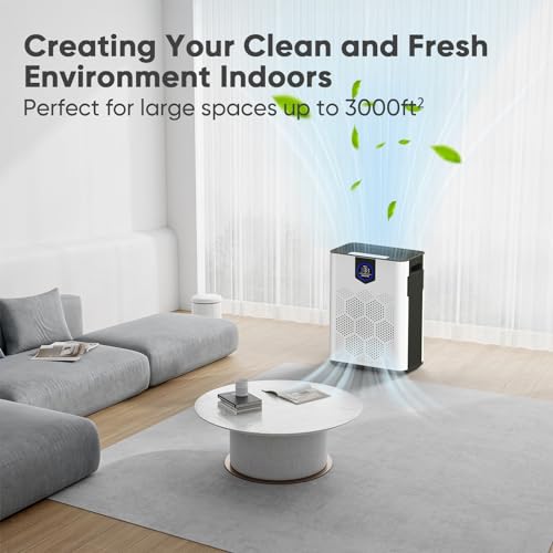 DAYETTE Smart WIFI Air Purifiers for Home Large Room, H14 True HEPA Filter up to 3000 Sq Ft, Double-sided Air Inlet with App Alexa Control for Pet Hair, Odors, Pollen, Smoke, 4 Speeds, 2 Modes, Timer