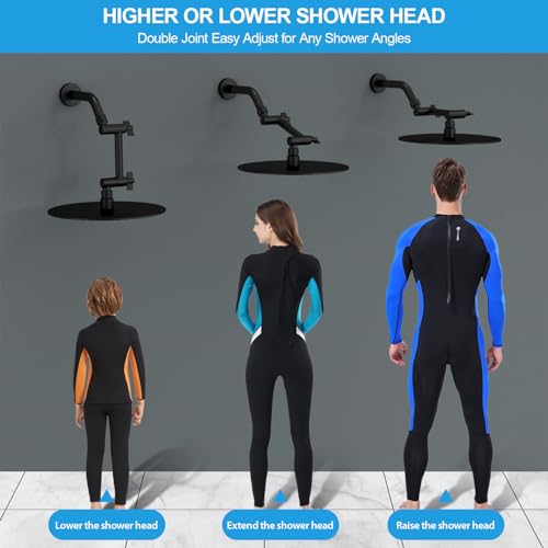 Lordear Shower Extension Arm 4 Inch - Black Shower Head Extension Adjustable Height Angle,Solid Stainless Steel Shower Extender Arm for Rain Shower Head With Universal Connection