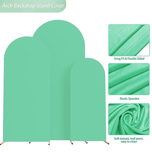 Wokceer Wedding Arch Cover (7.2FT, 6.6FT, 6FT) Set of 3 Spandex Fitted Wedding Arch Stand Covers for Round Top Chiara Arch Backdrop Stands Cover for Birthday Party Ceremony Banquet Decor Dusty Blue