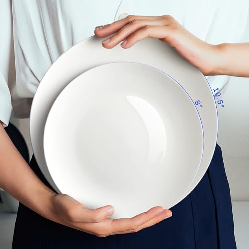 YFWOOD Ceramic Dinner Plates Set Of 6, 8 Inch Salad Plates, Contemporary Round Porcelain Tablewar, Suitable for Desserts, Appetizer, Pasta, Microwave Safe, Scratch Resistant Deep Plates - White