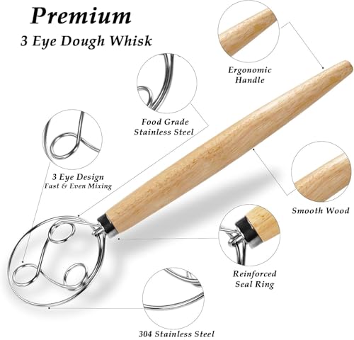YAANI Sourdough Starter Kit, Sourdough Bread Baking Supplies, Banneton Bread Proofing Basket Set Of 2 Round and Oval, Dough Whisk, Scoring Tool, Metal Scraper, Silicone Scraper, Premium Baking Tools