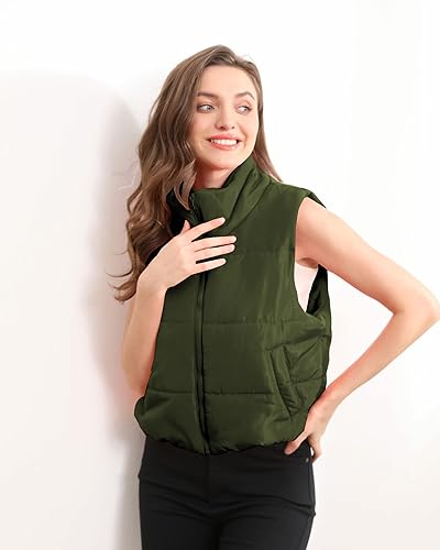 Memorose Puffer Vest for Women Winter Outwear Jacket Cropped Sleeveless Lightweight Fashion Fall Coat with Pockets White S