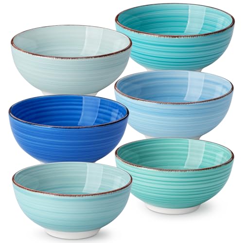 vancasso Bonita 12 Oz Small Dessert Bowls Set of 6, Ceramic Dipping Bowls, 5 Inch Ice Cream Bowls for Kids, Mini Snack Bowls, Dishwasher & Microwave Safe, Blue