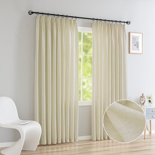 OYRING Pinch Pleated Curtains Light Filtering and Privacy Protection, Faux Linen Curtains Panels Drapery for Living Room Bedroom 84 W x 108 L Inch Easy Hanging with Hooks (1 Panel, White)