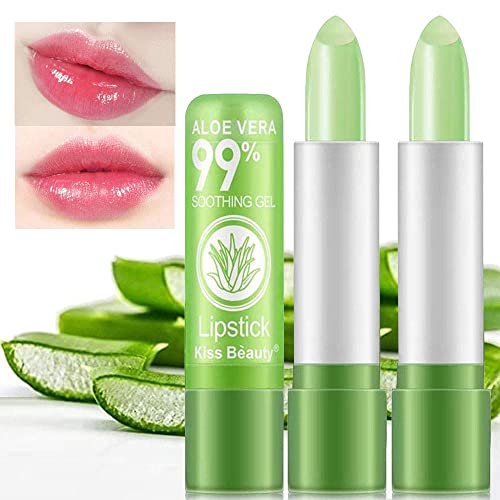 firstfly 2 Pack Aloe Vera Lipstick, Long Lasting Nutritious Lip Balm Lips Moisturizer Magic Temperature Color Change Lip Gloss