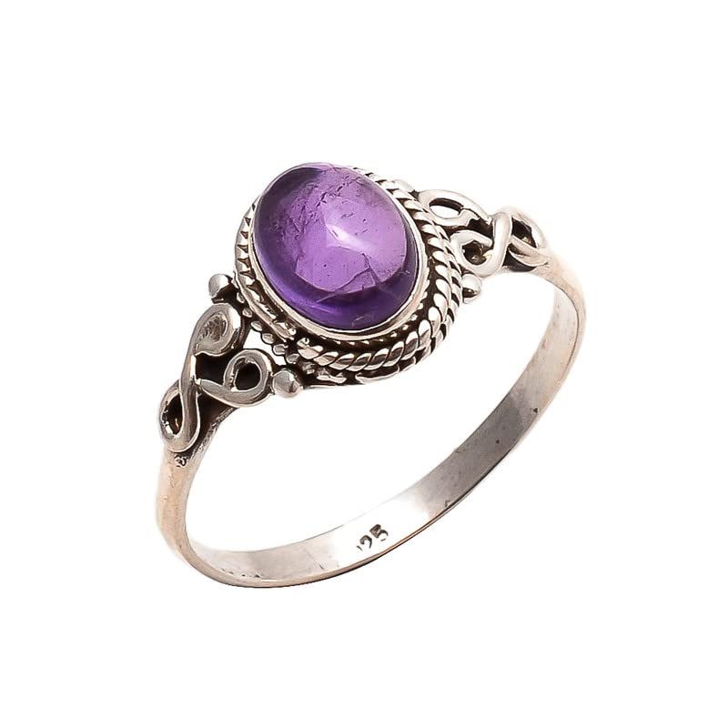 Amethyst Stone Ring 925 Sterling Silver Statement Ring For Women Handmade Rings Gemstone Christmas Promise Ring Size US 5 Gift For Her