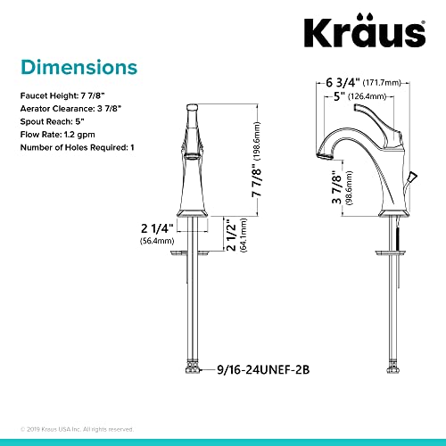 KRAUS KBF-1201BG Arlo Single Handle Basin Bathroom Faucet with Lift Rod Drain and Deck Plate, Brushed Gold (2-Pack)